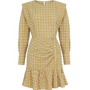 Nocturne Dress Yellow Gingham Plaid Long Sleeve Mini Dress, Size 40/ US 8